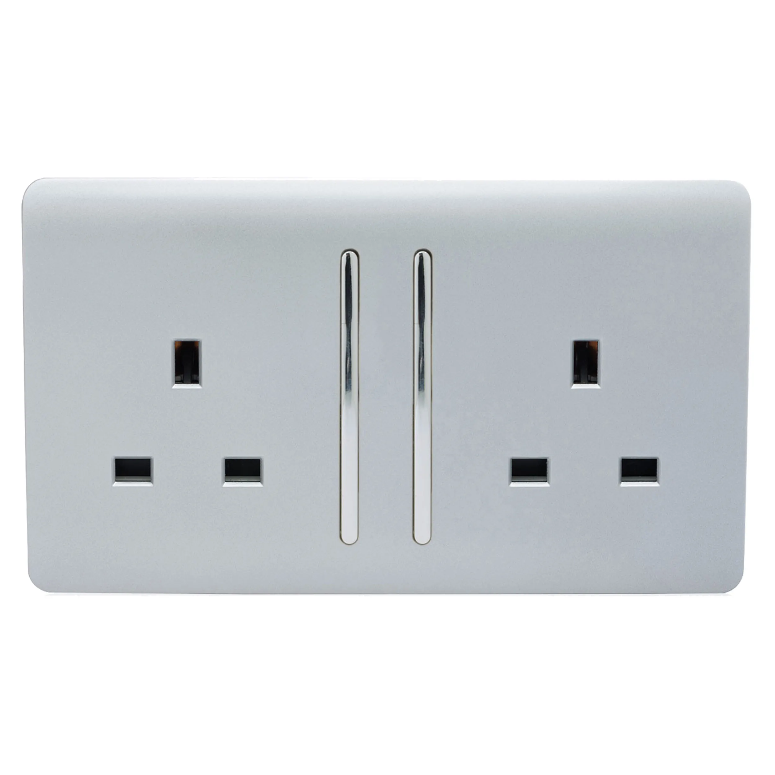 2 Gang 13Amp Long Switched Double Socket Silver